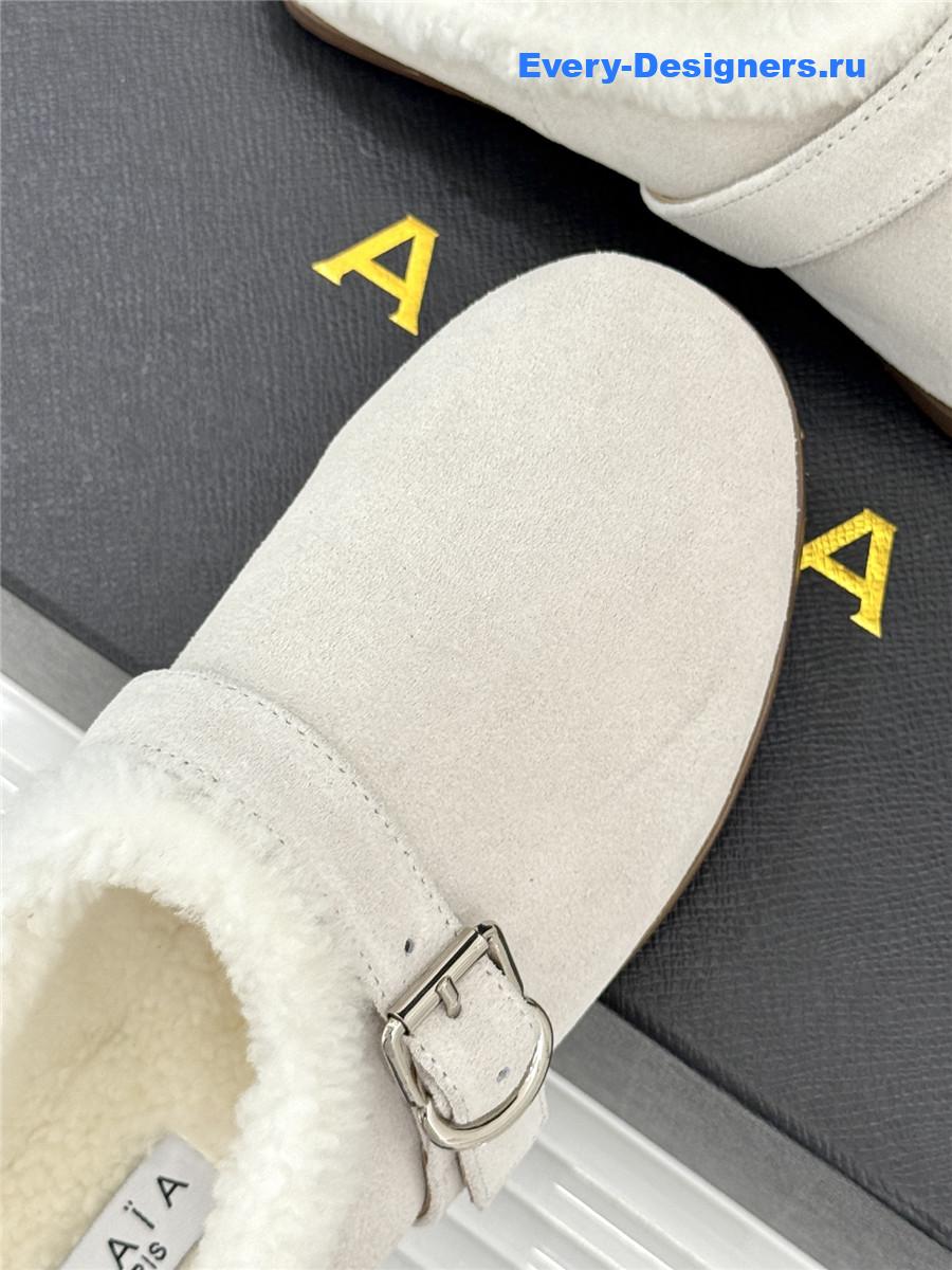 Alaia White Chrystie Shearling Mule