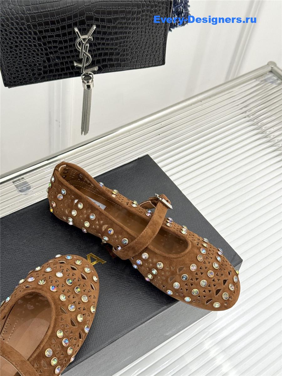 Alaia Crystal-embellished Brown suede ballet flats