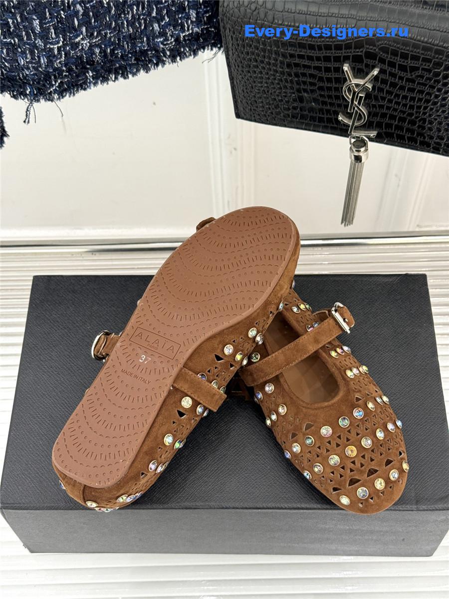 Alaia Crystal-embellished Brown suede ballet flats