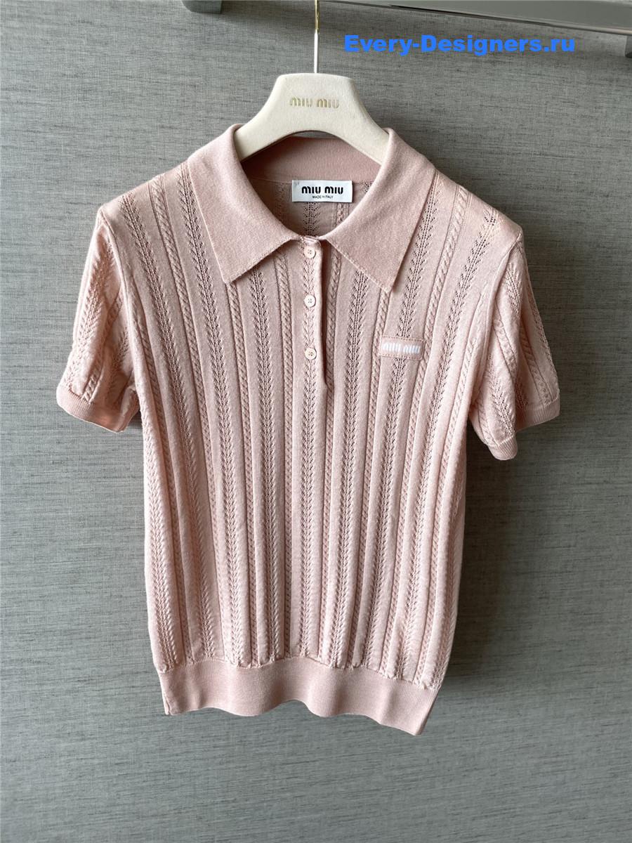 Miu Miu Powder Pink Cashmere Polo Sweater
