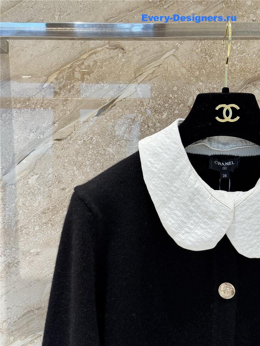 Ch**el collared black cashmere cardigan