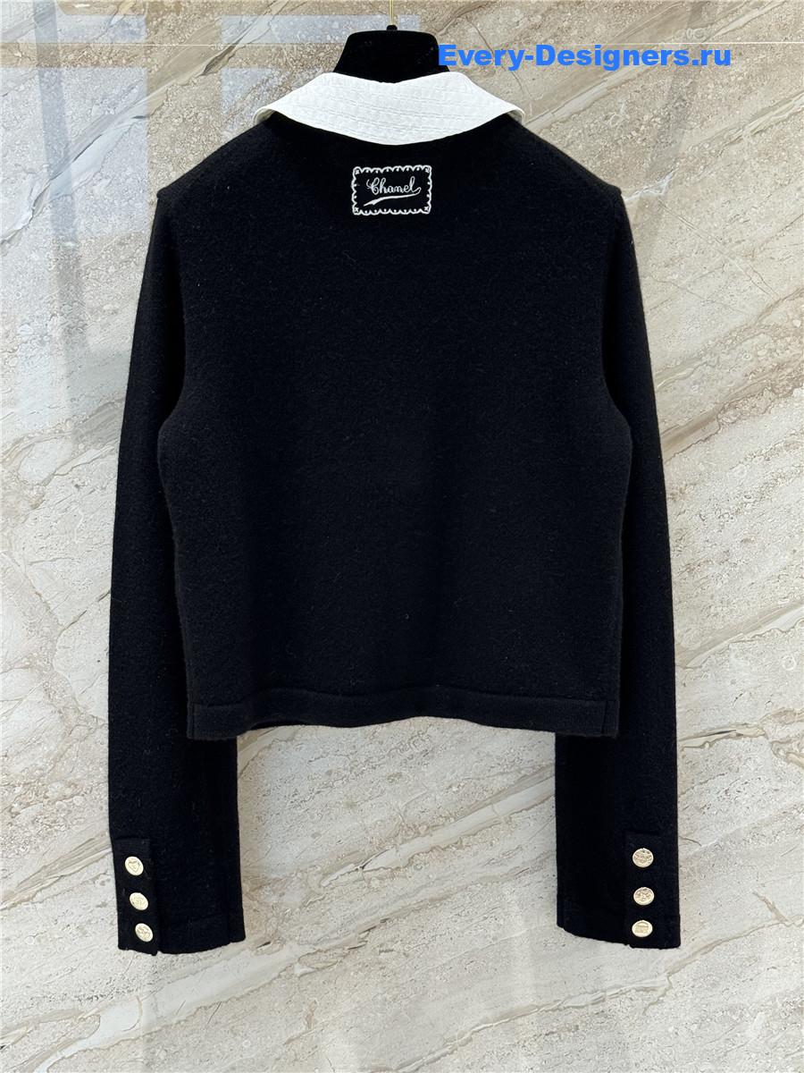 Ch**el collared black cashmere cardigan