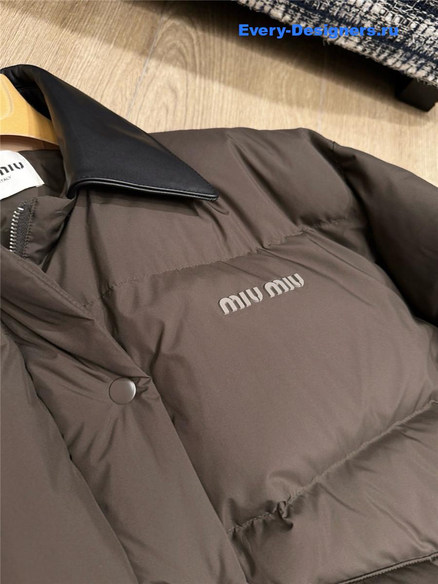 Miu Miu Ebony Technical Pongé Cropped Down Jacket