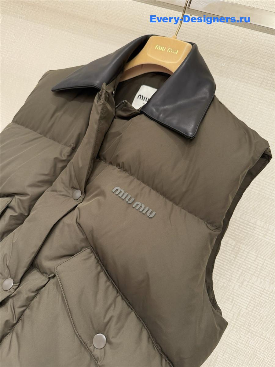 Miu Miu Military Green Technical Pongé Down Vest