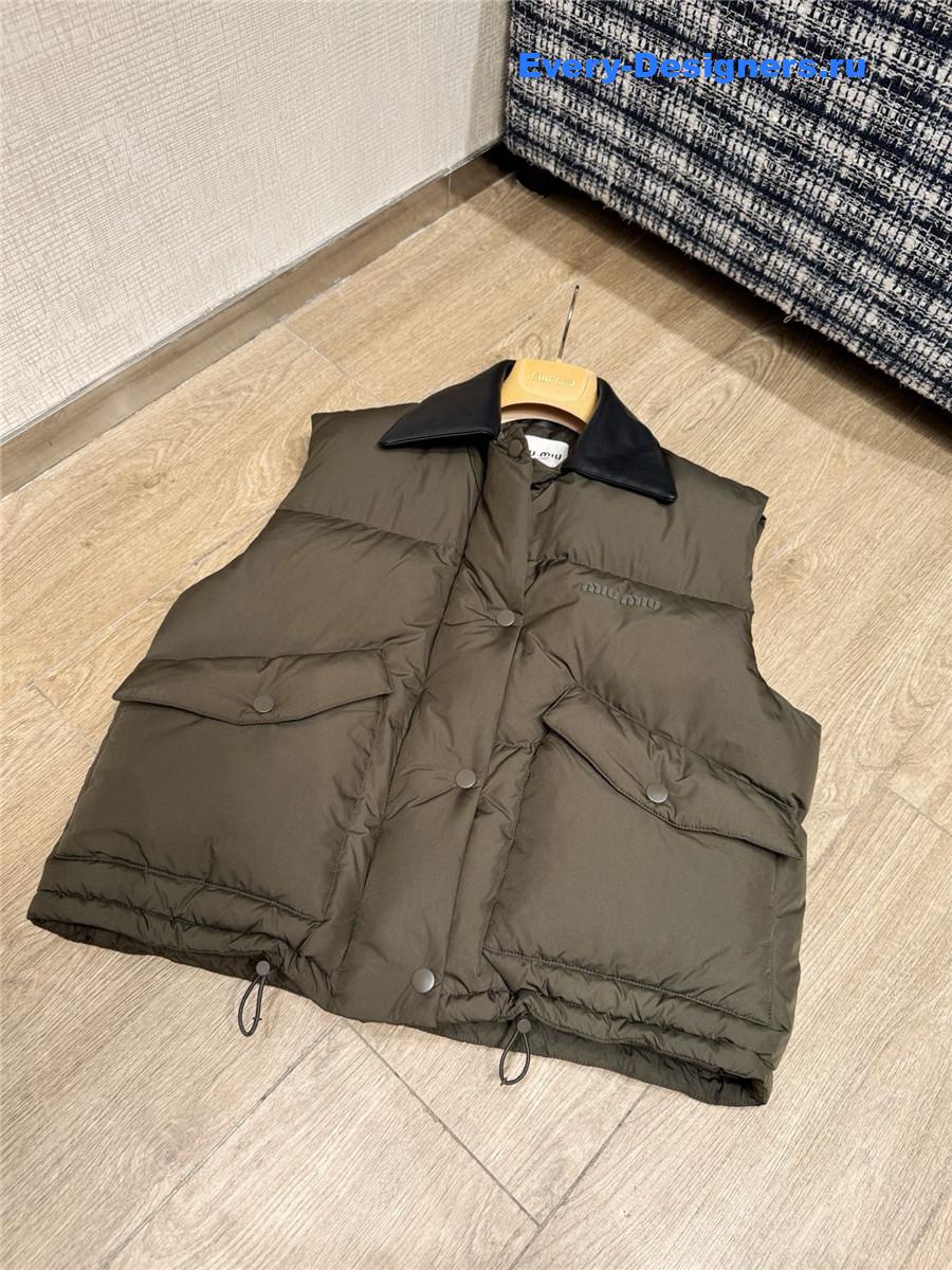 Miu Miu Military Green Technical Pongé Down Vest