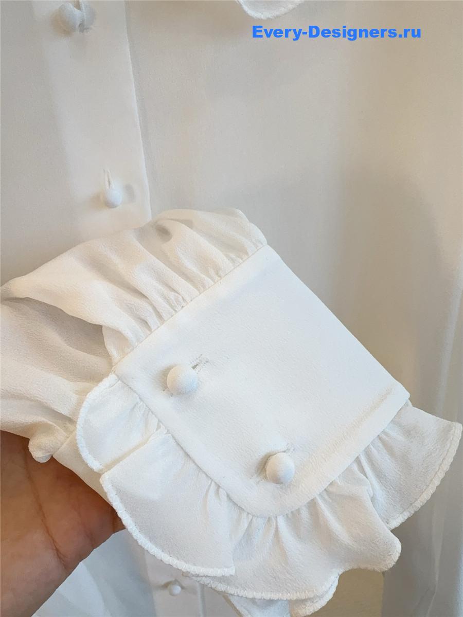 Va1e*ntin0 garavani white ruffled silk-crepe shirt