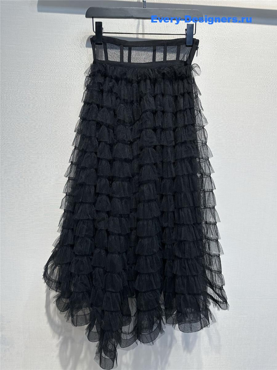 D10r mesh woven tulle ruffle midi skirt