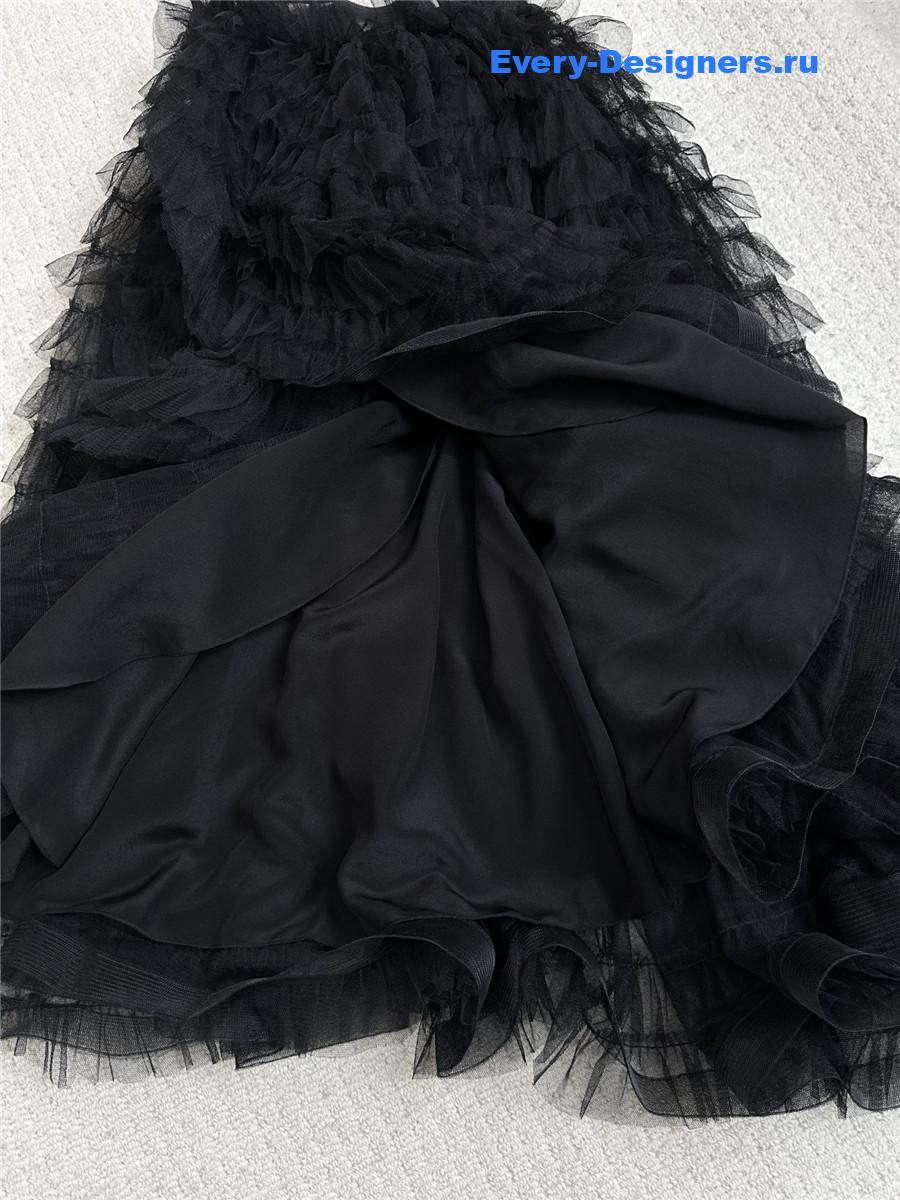 D10r mesh woven tulle ruffle midi skirt