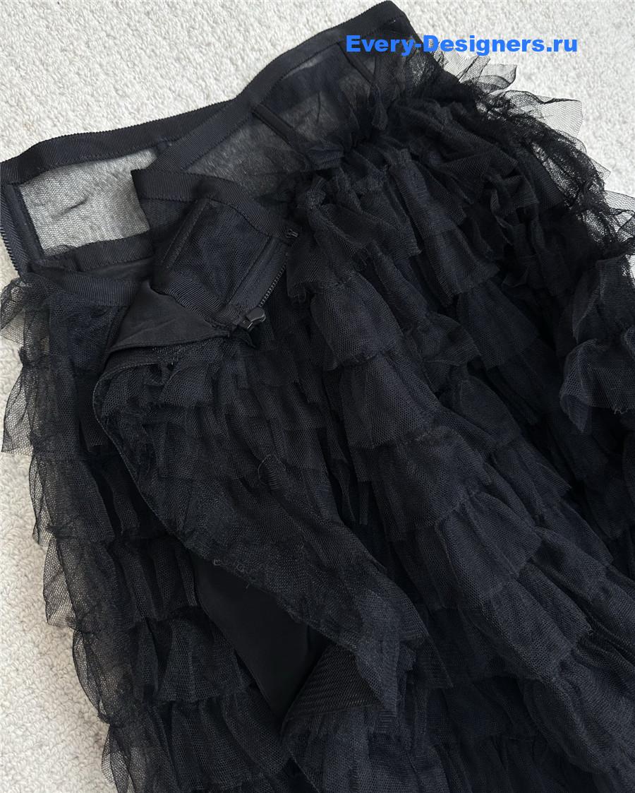 D10r mesh woven tulle ruffle midi skirt