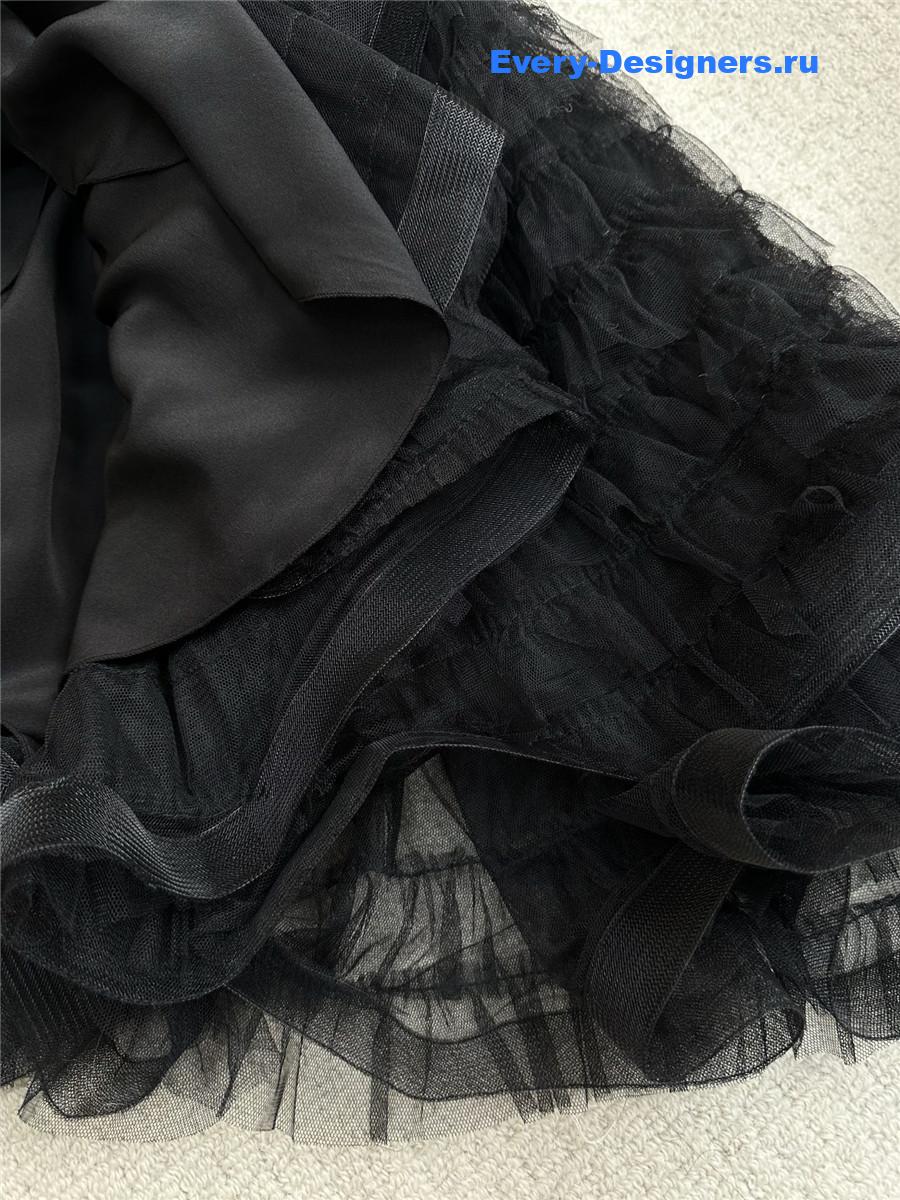 D10r mesh woven tulle ruffle midi skirt