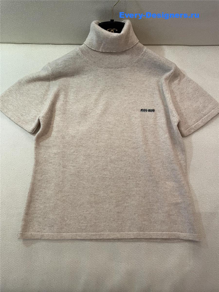 Miu Miu Beige Turtleneck Short Sleeves