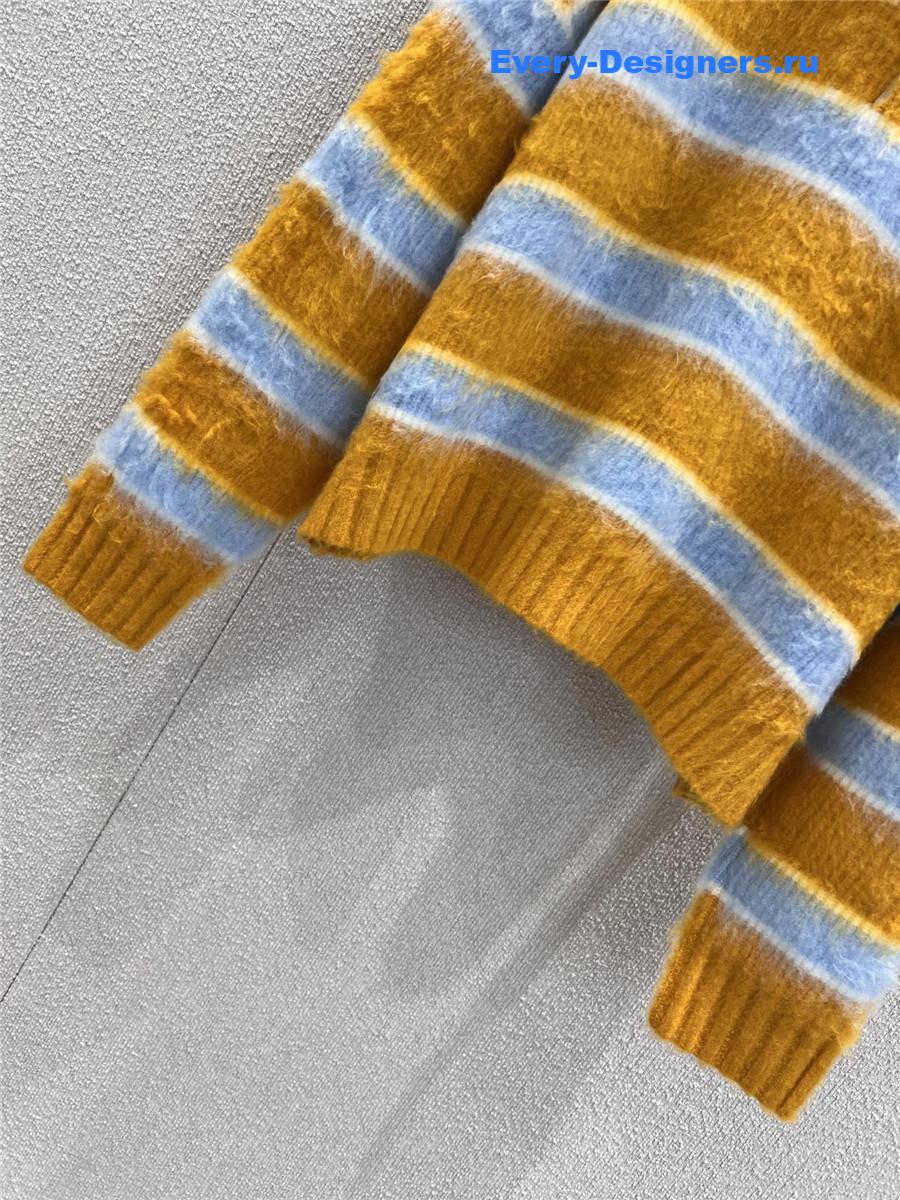 Ce1i*e yellow striped cotton blend crew-neck sweater