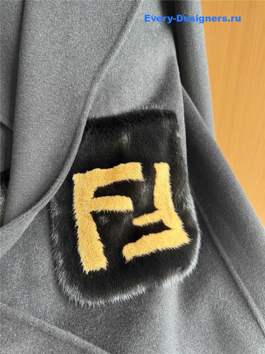 F**di black logo-patch hooded cashmere coat
