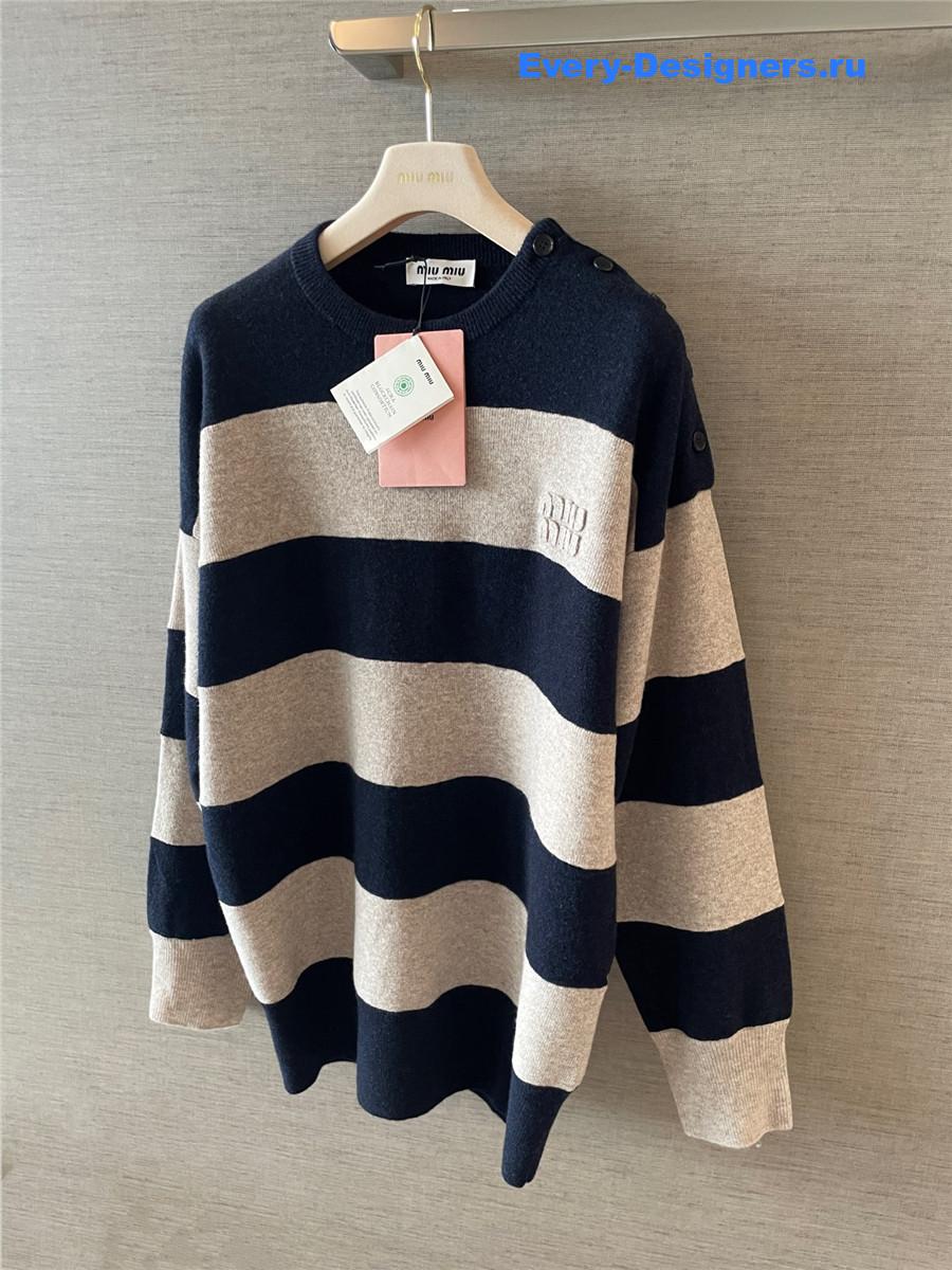 Miu Miu Logo Dark Blue Striped Top