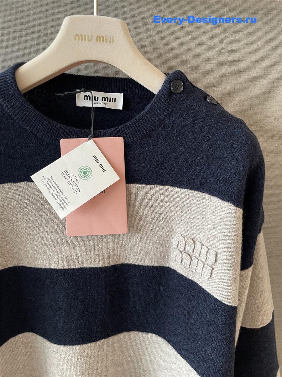 Miu Miu Logo Dark Blue Striped Top