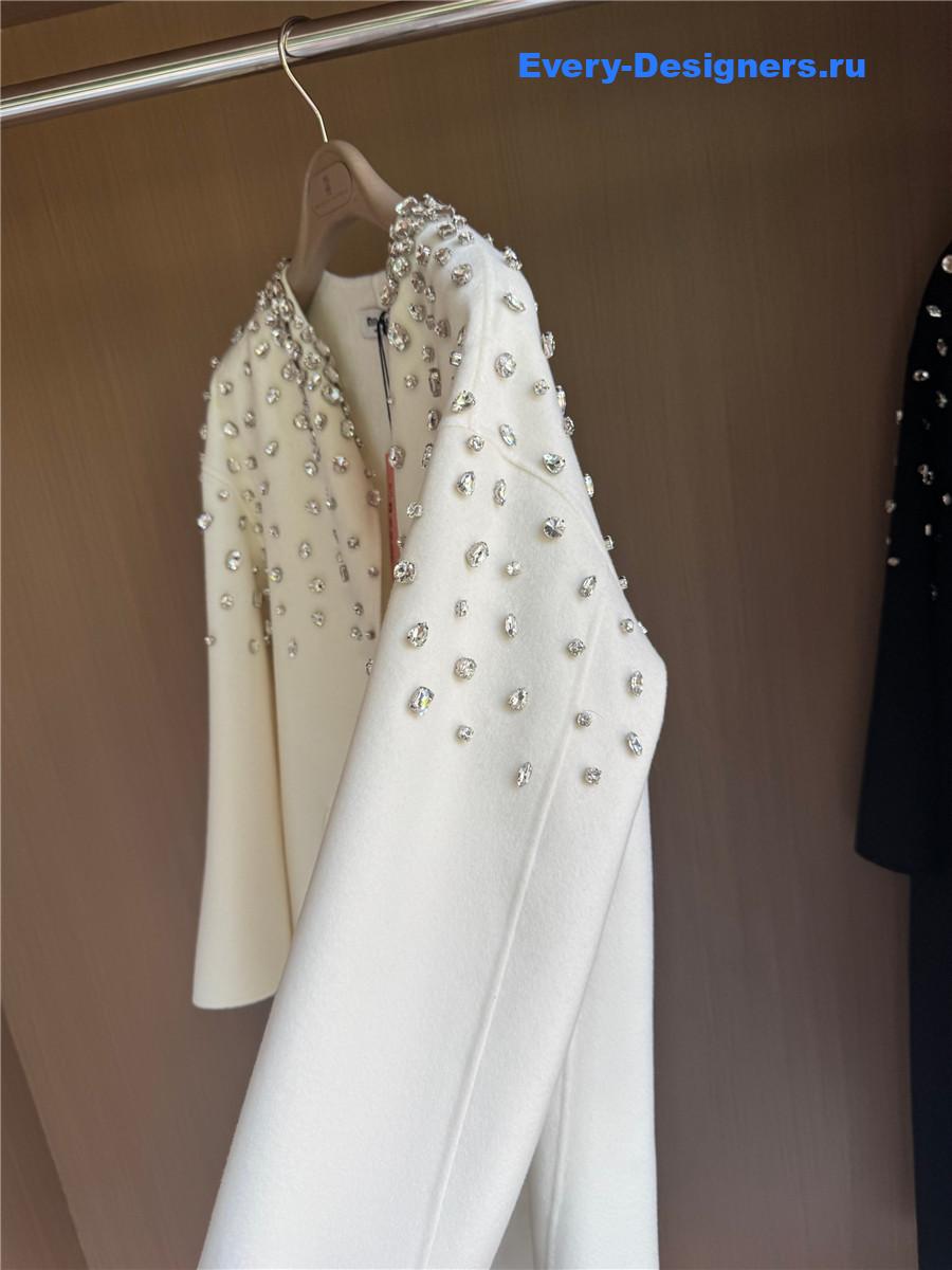 Miu Miu Crystal-embellished White Long Cape Coat