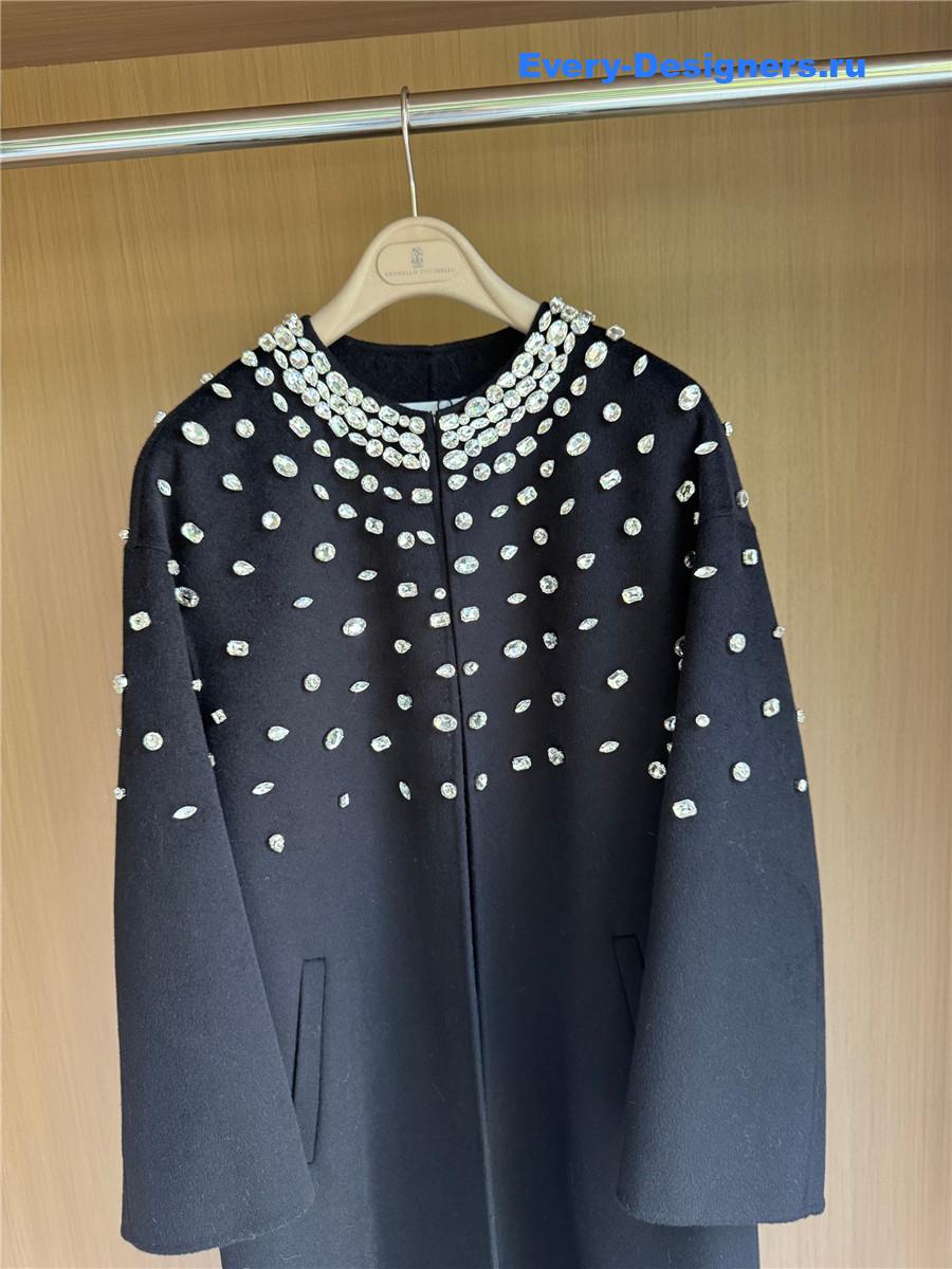 Miu Miu Crystal-embellished Black Long Cape Coat
