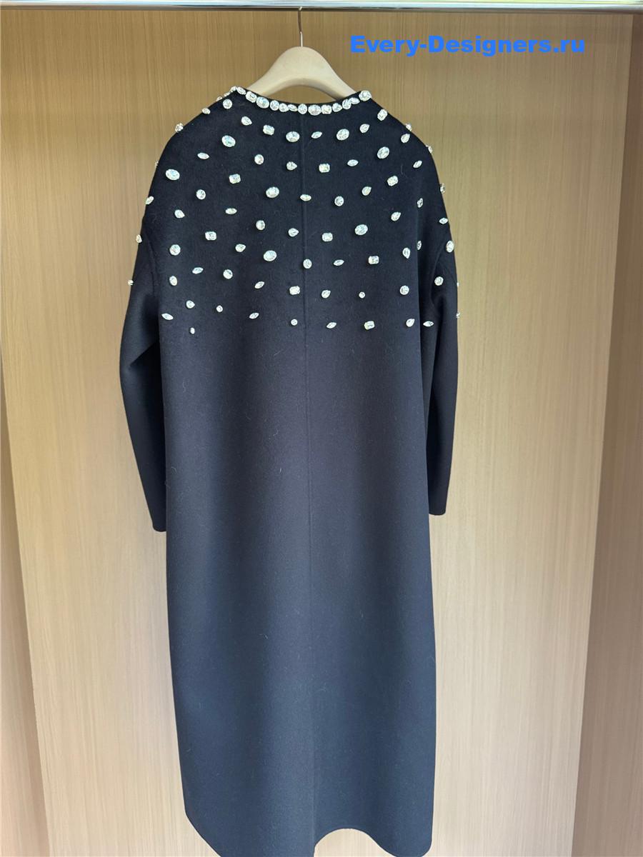 Miu Miu Crystal-embellished Black Long Cape Coat