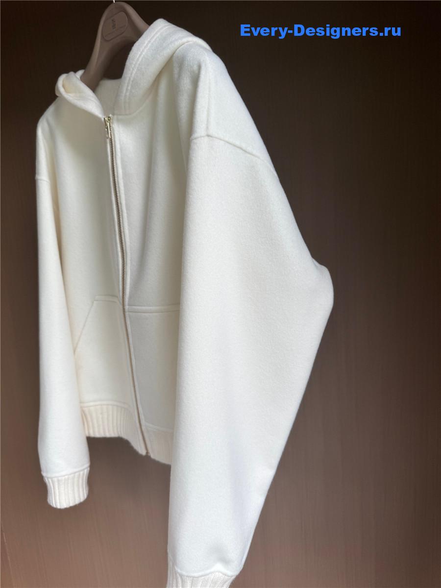 Miu Miu white zip-up hooded short cashmere coat