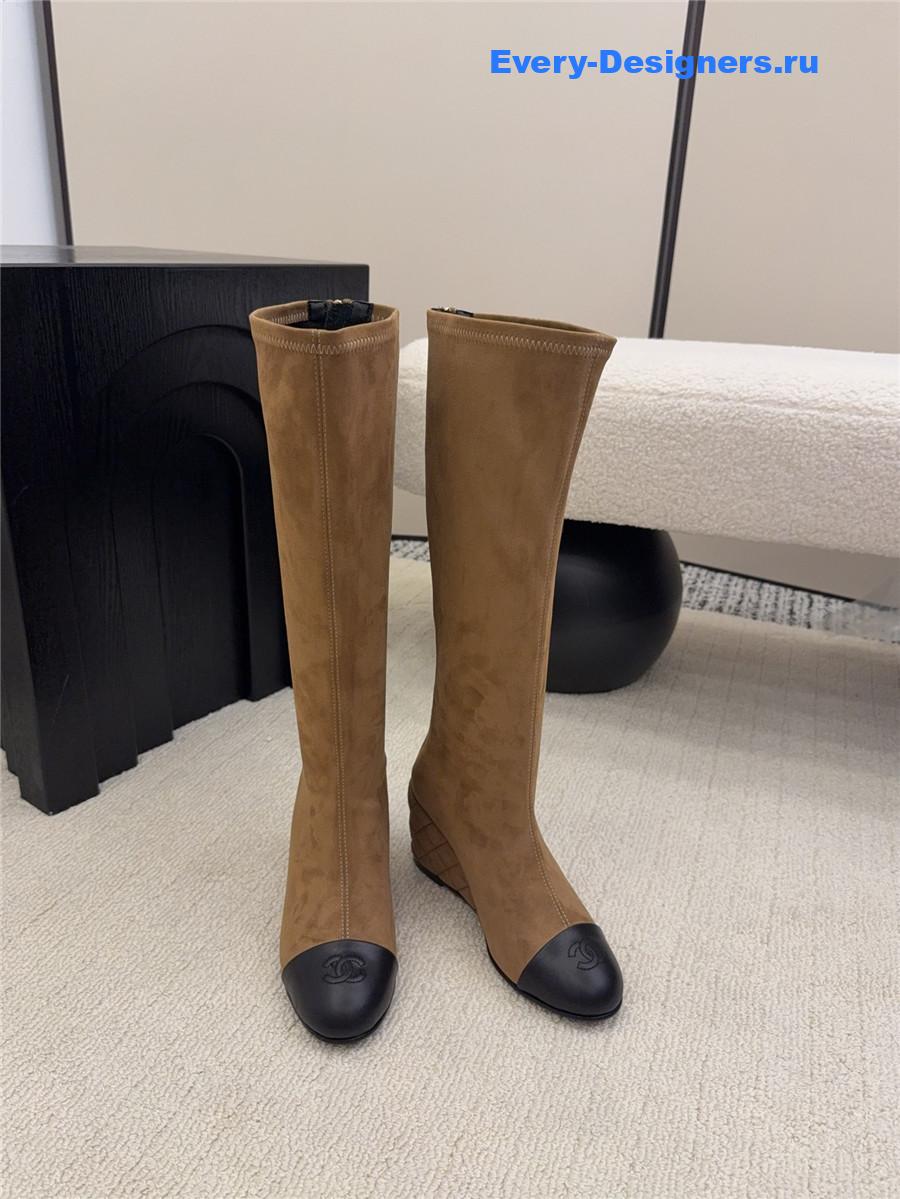 Ch**el wedge beige over knee boots