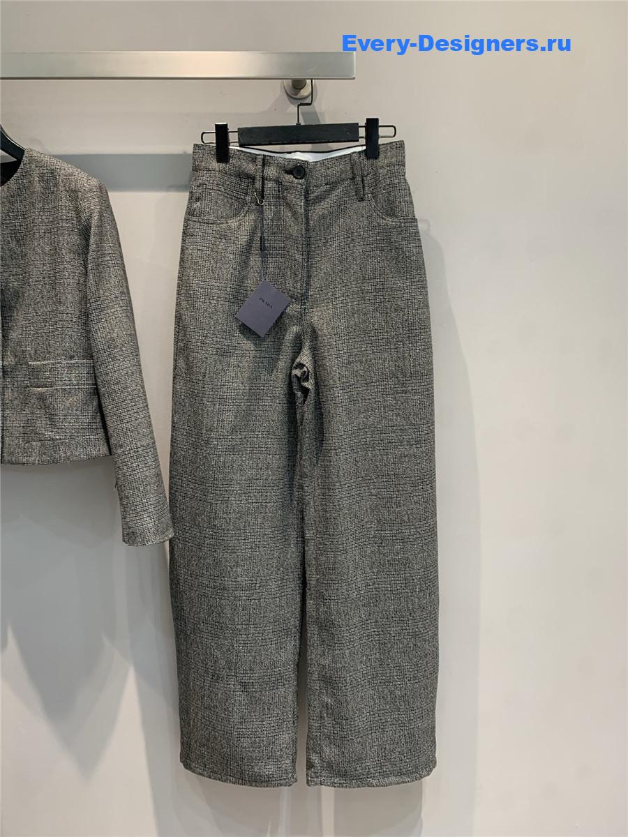 Pra*a dark grey wool check wide-leg pants