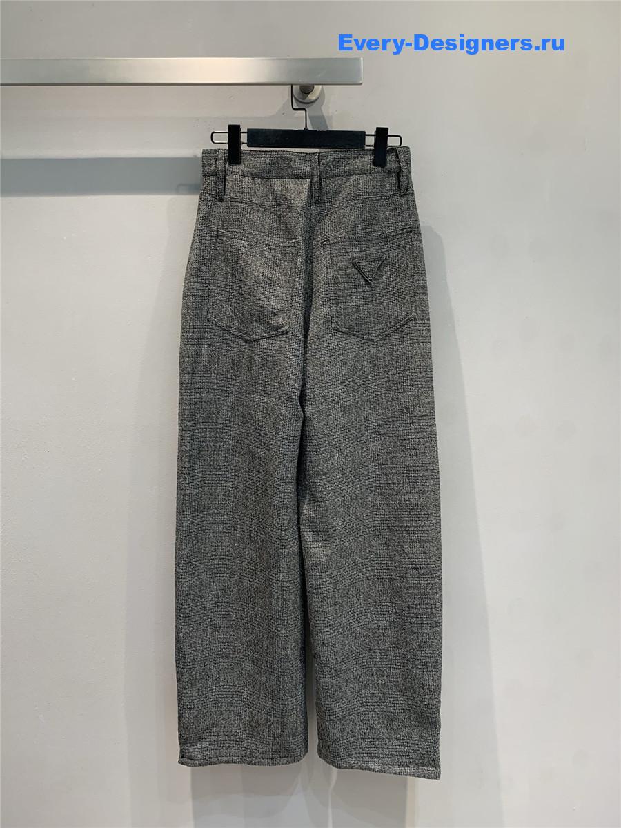 Pra*a dark grey wool check wide-leg pants
