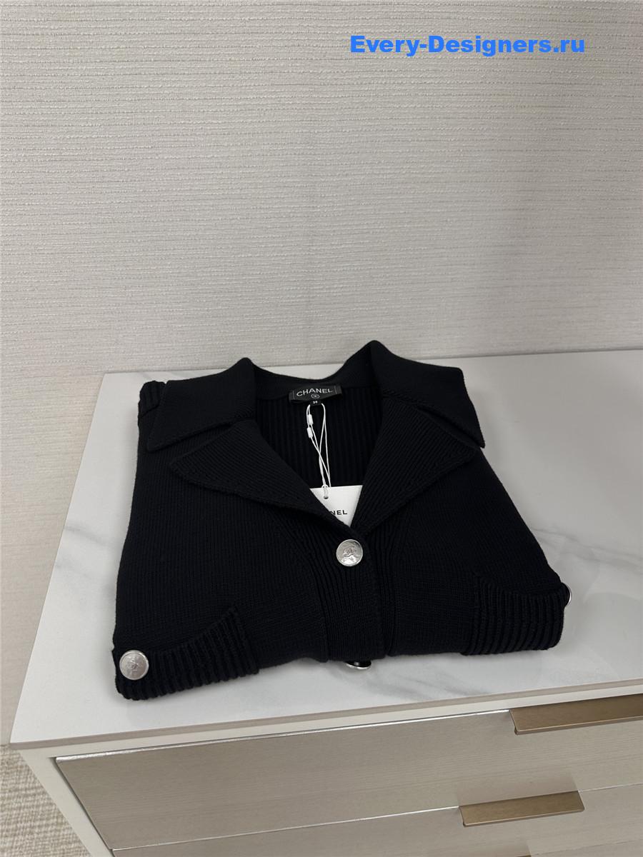 Ch**el black wool cardigan coat
