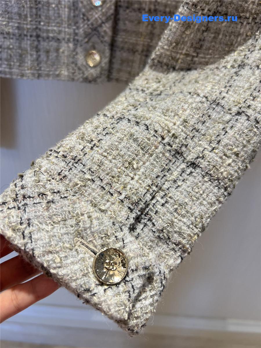 Ch**el grey v-neck tweed cropped coat