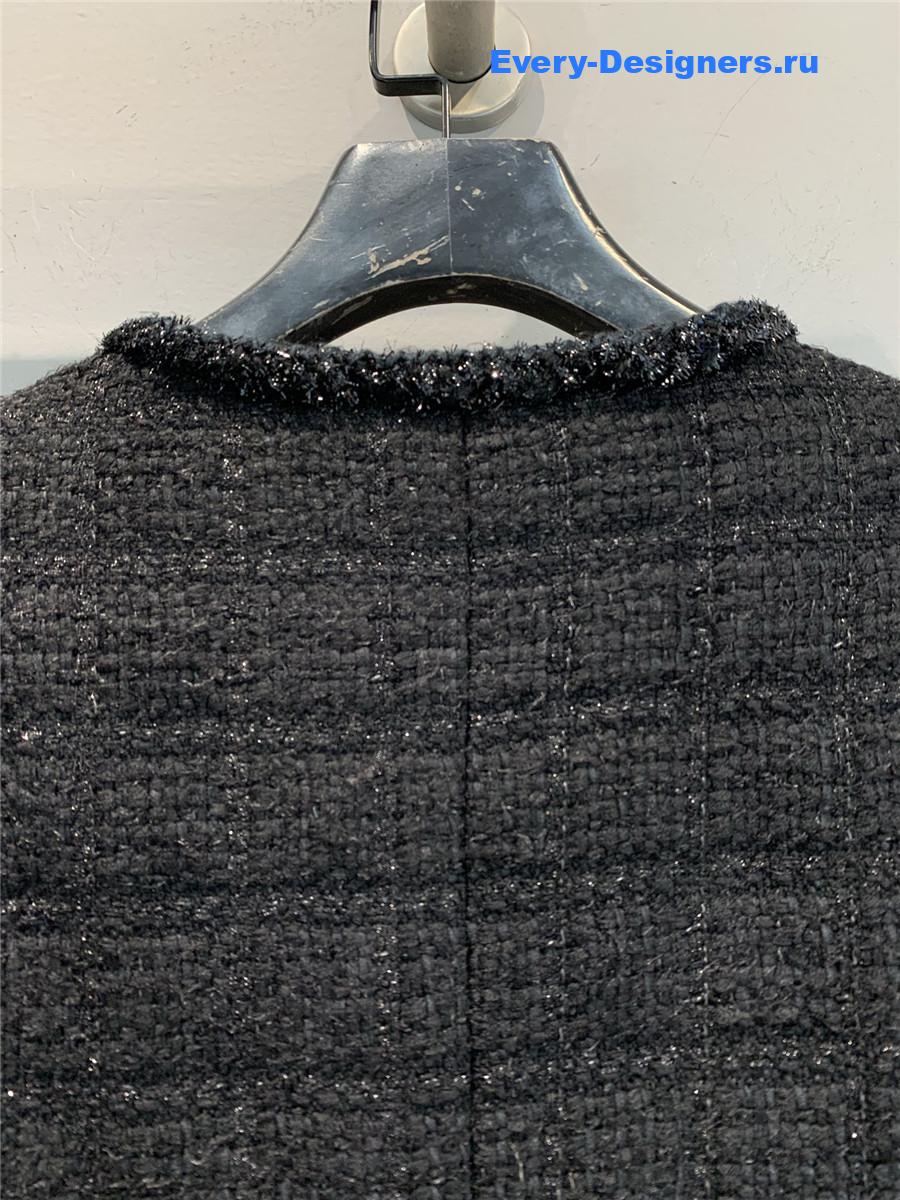 Ch**el multi-pocket woven dark gray tweed jacket