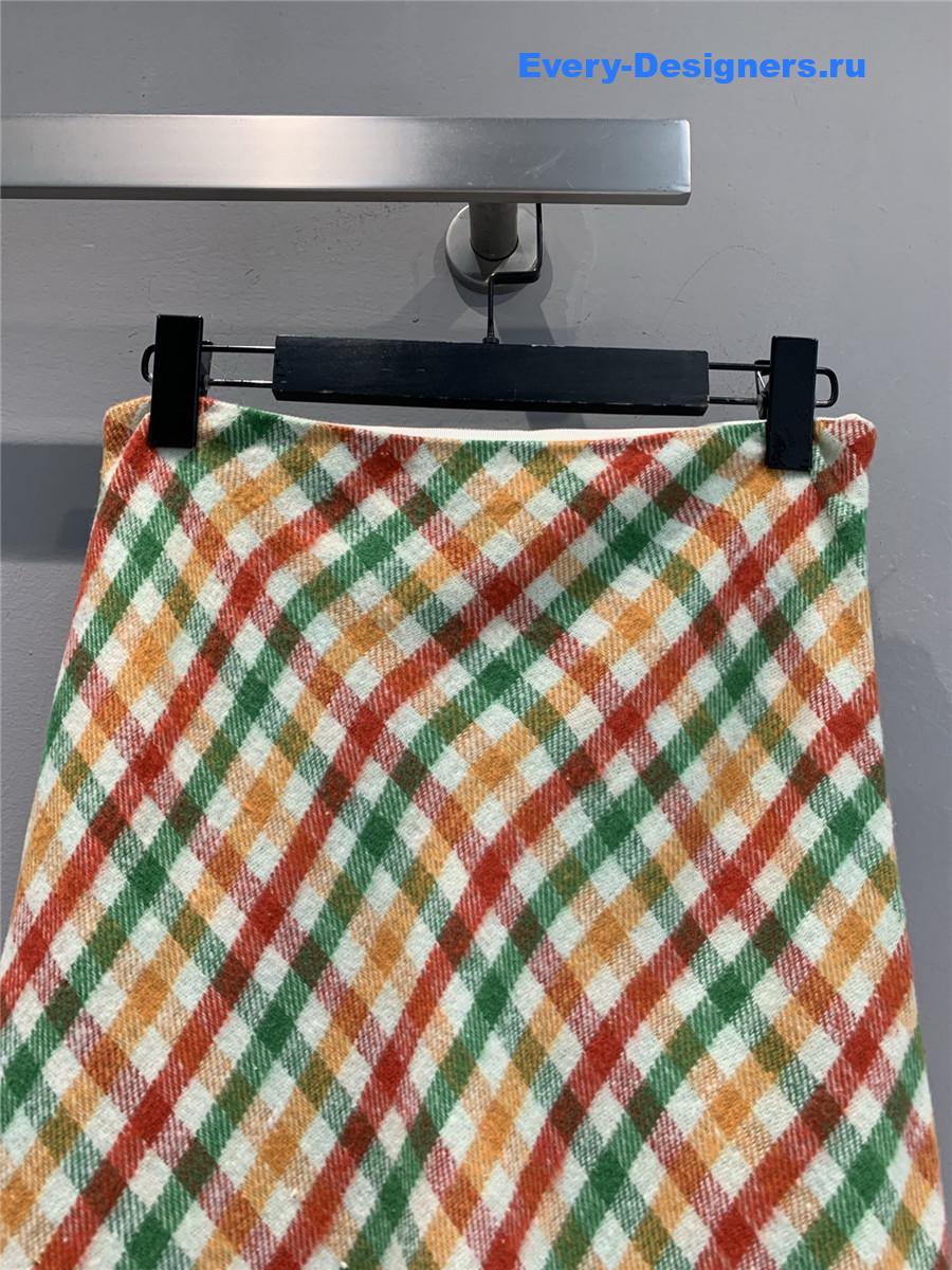 Miu Miu Red/green Diagonal Check Skirt