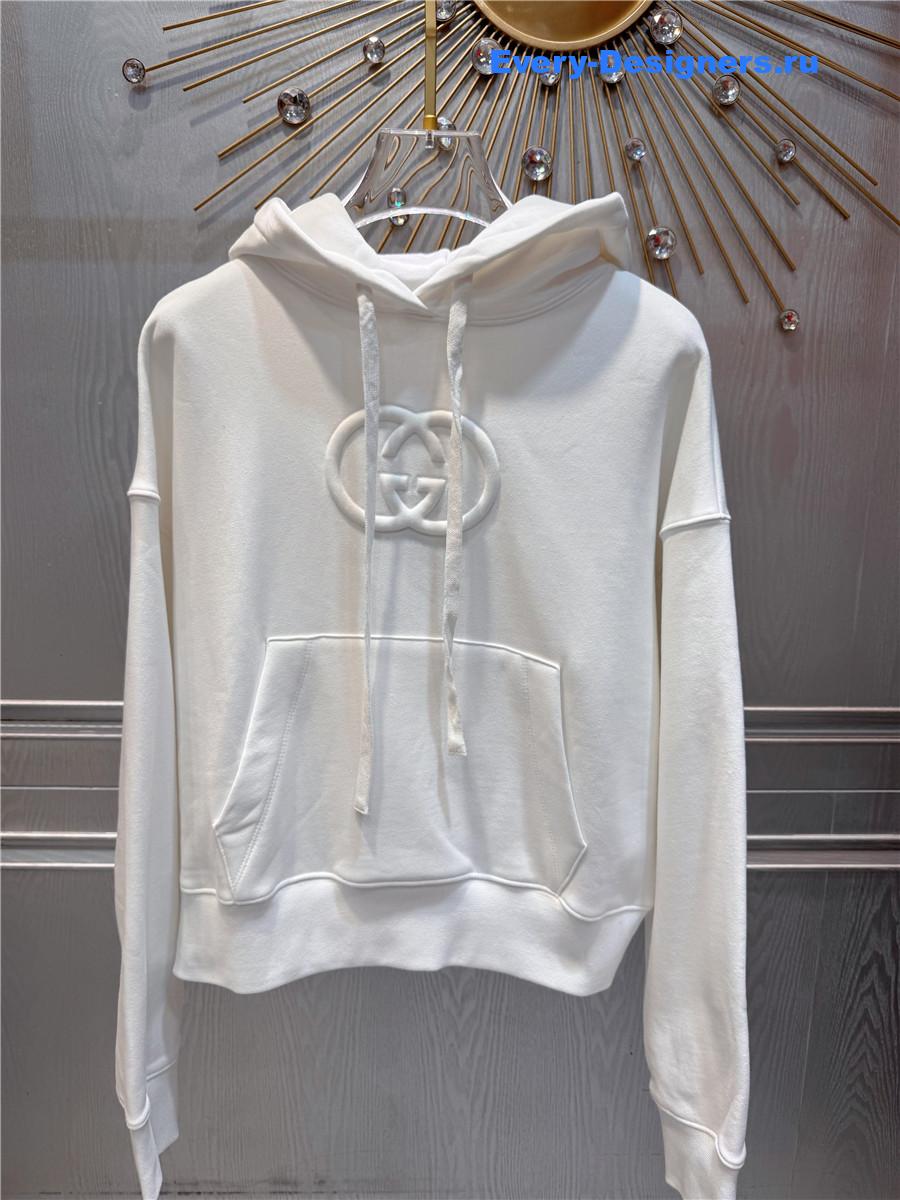 Gvc*1 white cotton jersey hooded sweatshirt