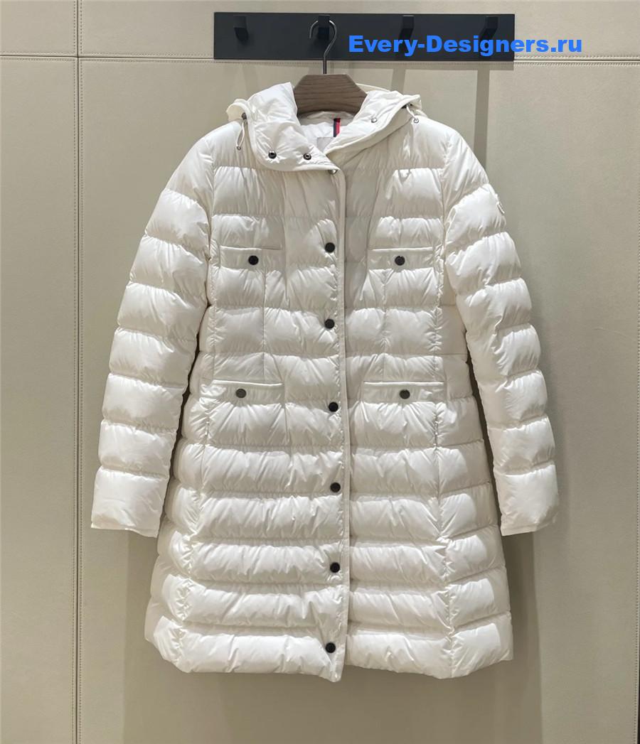 Moncler White Long Belted Down Jacket