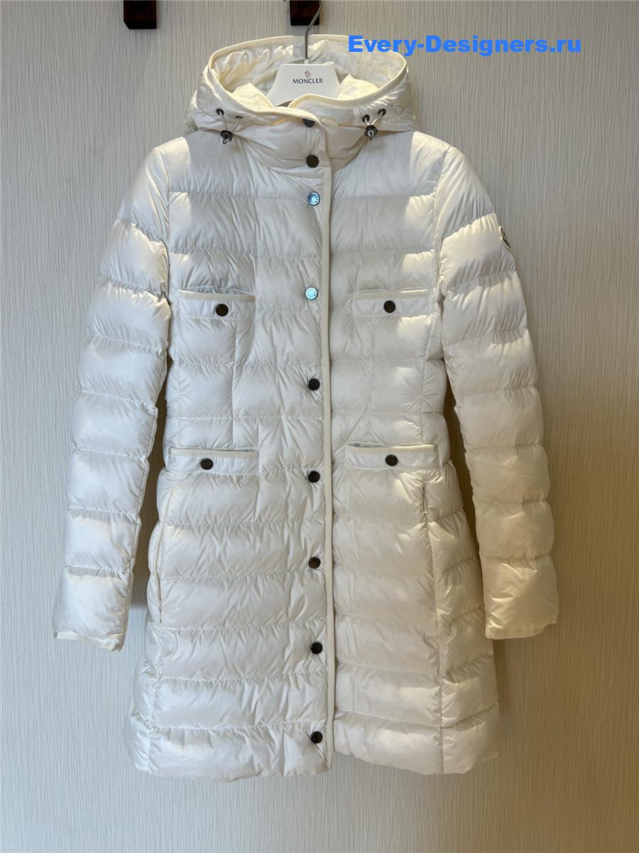 Moncler White Long Belted Down Jacket