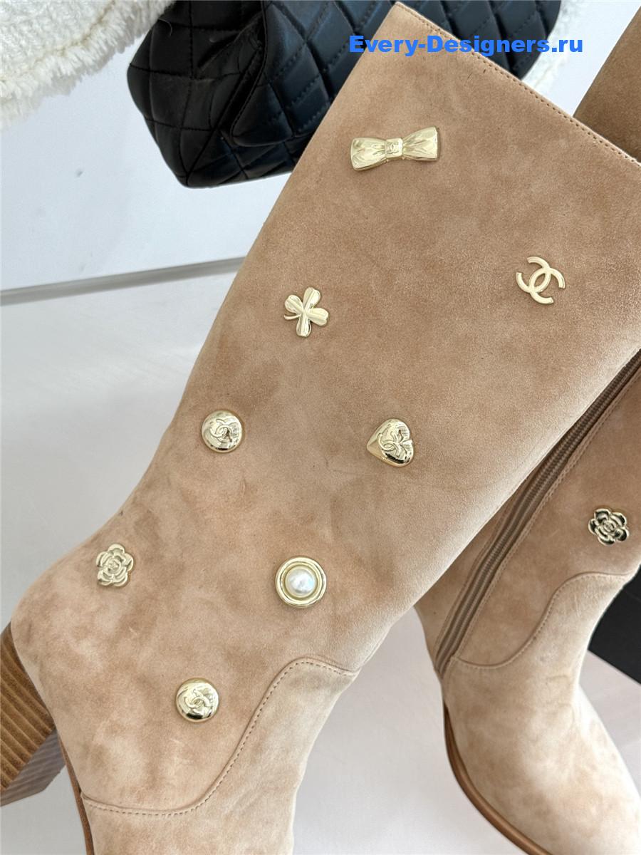 Ch**el cc beige suede high heel boots