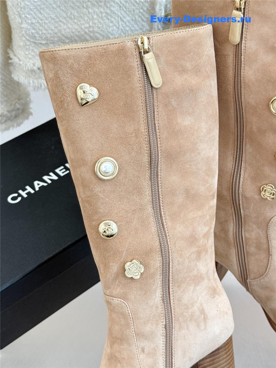 Ch**el cc beige suede high heel boots