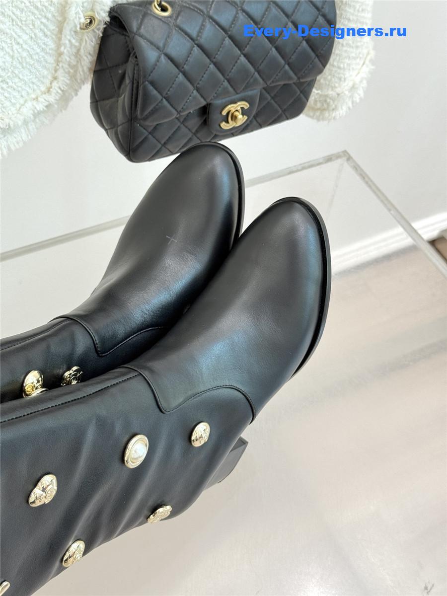 Ch**el cc black leather high heel boots