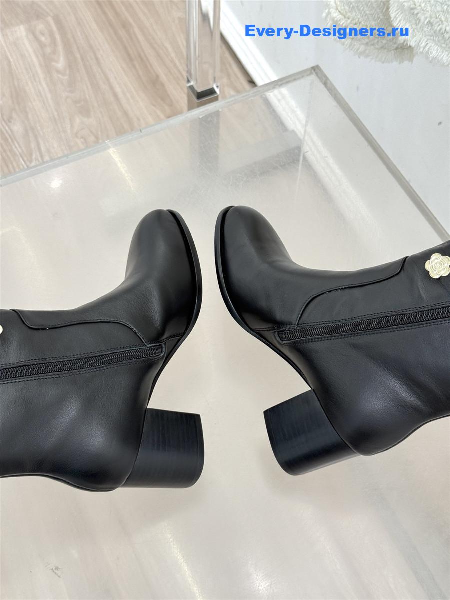 Ch**el cc black leather high heel boots
