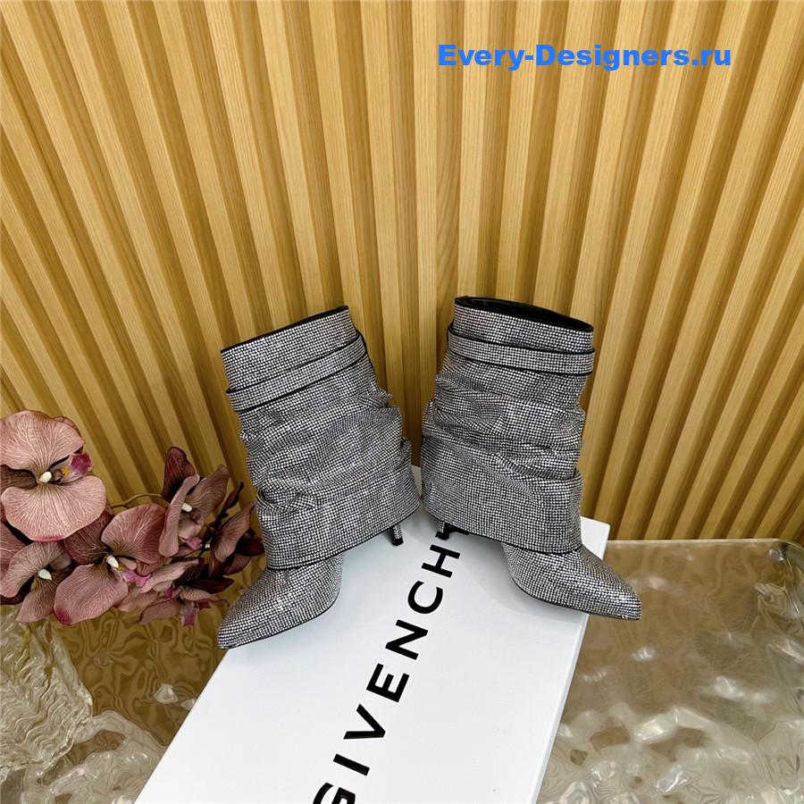 Givenchy Silver Sequin Shark Lock Stiletto Ankle Boots
