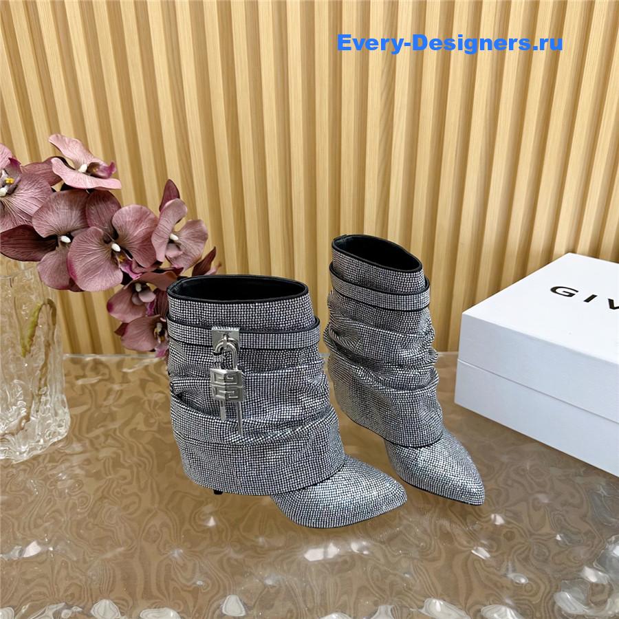 Givenchy Silver Sequin Shark Lock Stiletto Ankle Boots