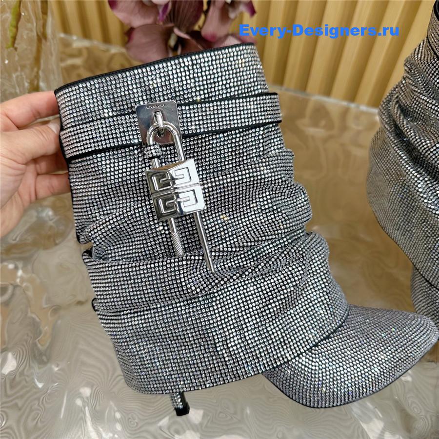 Givenchy Silver Sequin Shark Lock Stiletto Ankle Boots
