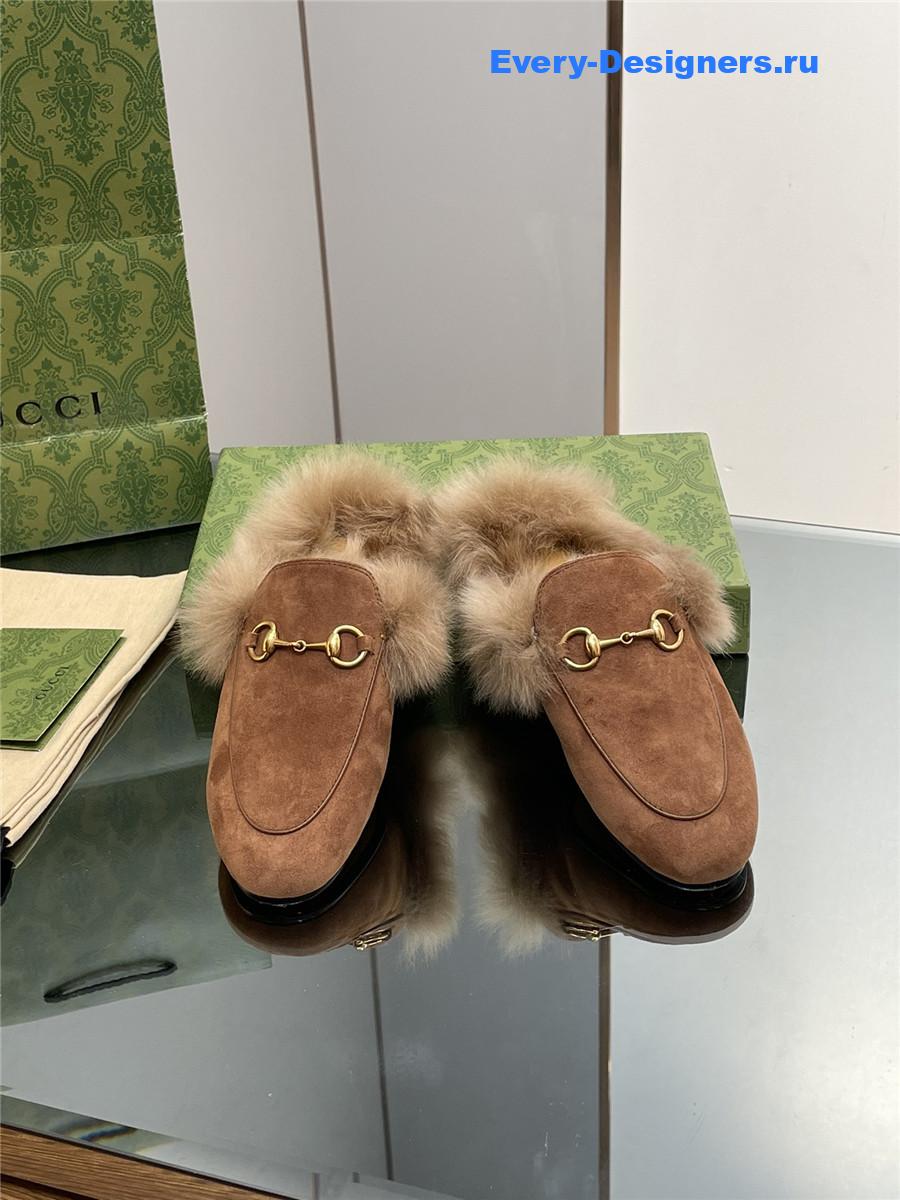 Gvc*1 brown suede wool flat mules