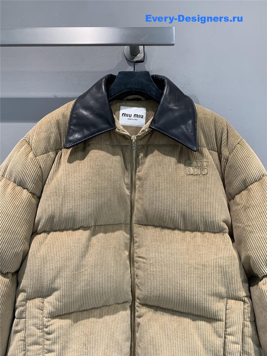 Miu Miu Leather-Collar Corduroy Puffer Jacket