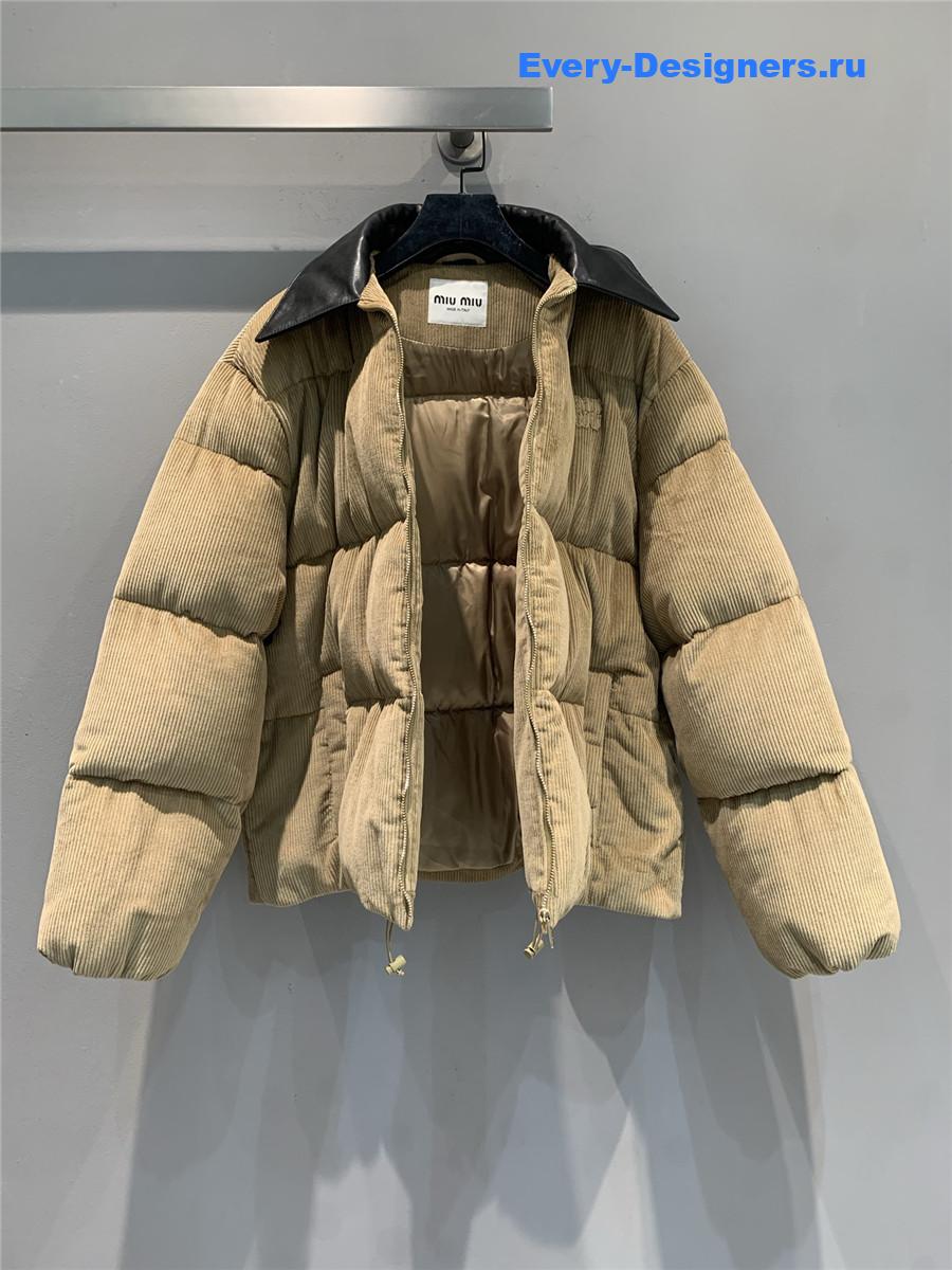Miu Miu Leather-Collar Corduroy Puffer Jacket