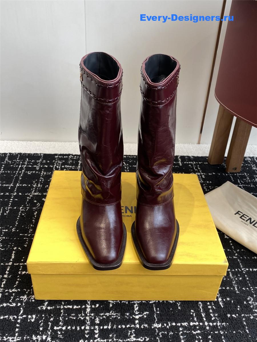 F**di burgundy foldover leather boots