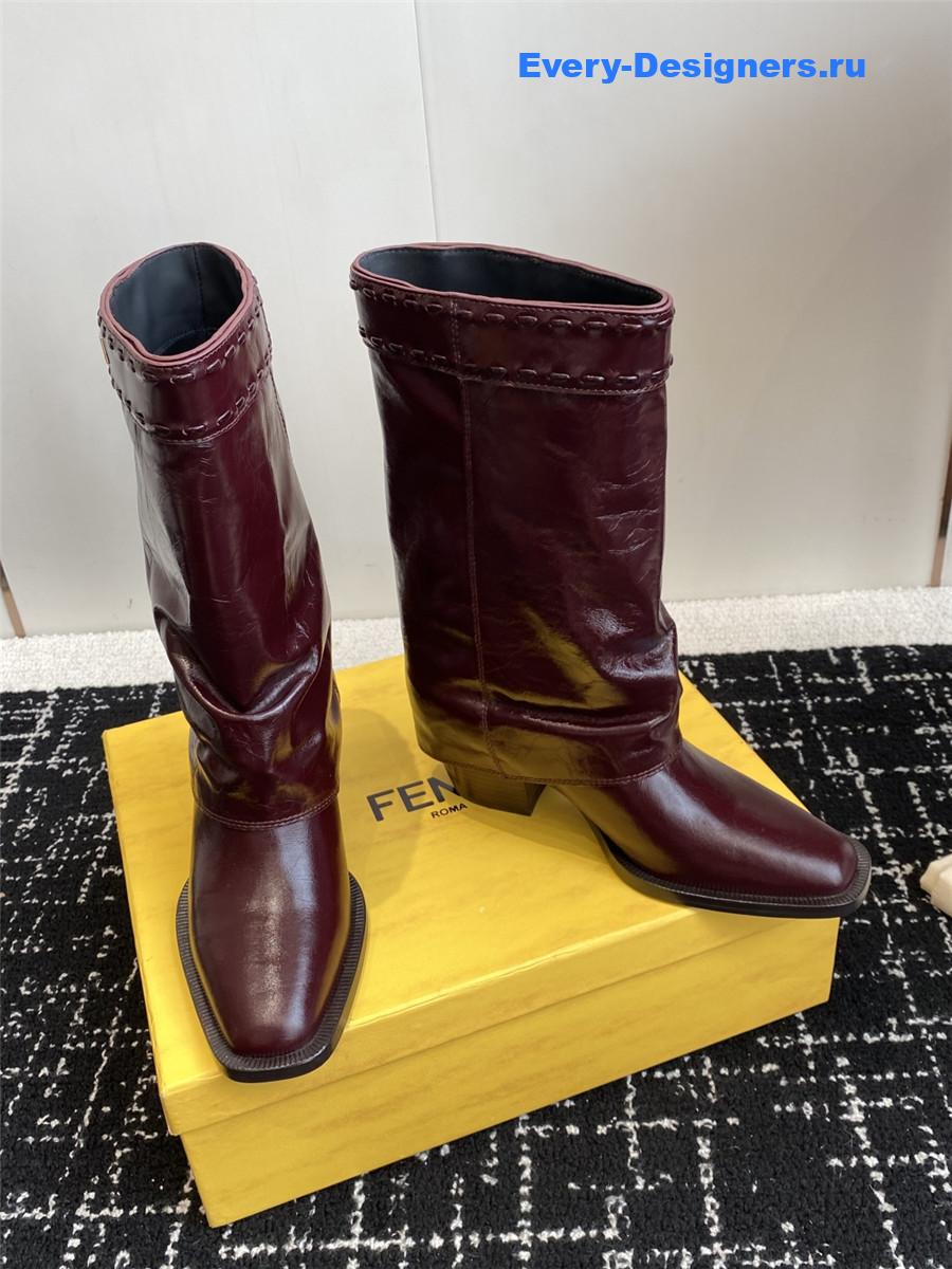 F**di burgundy foldover leather boots