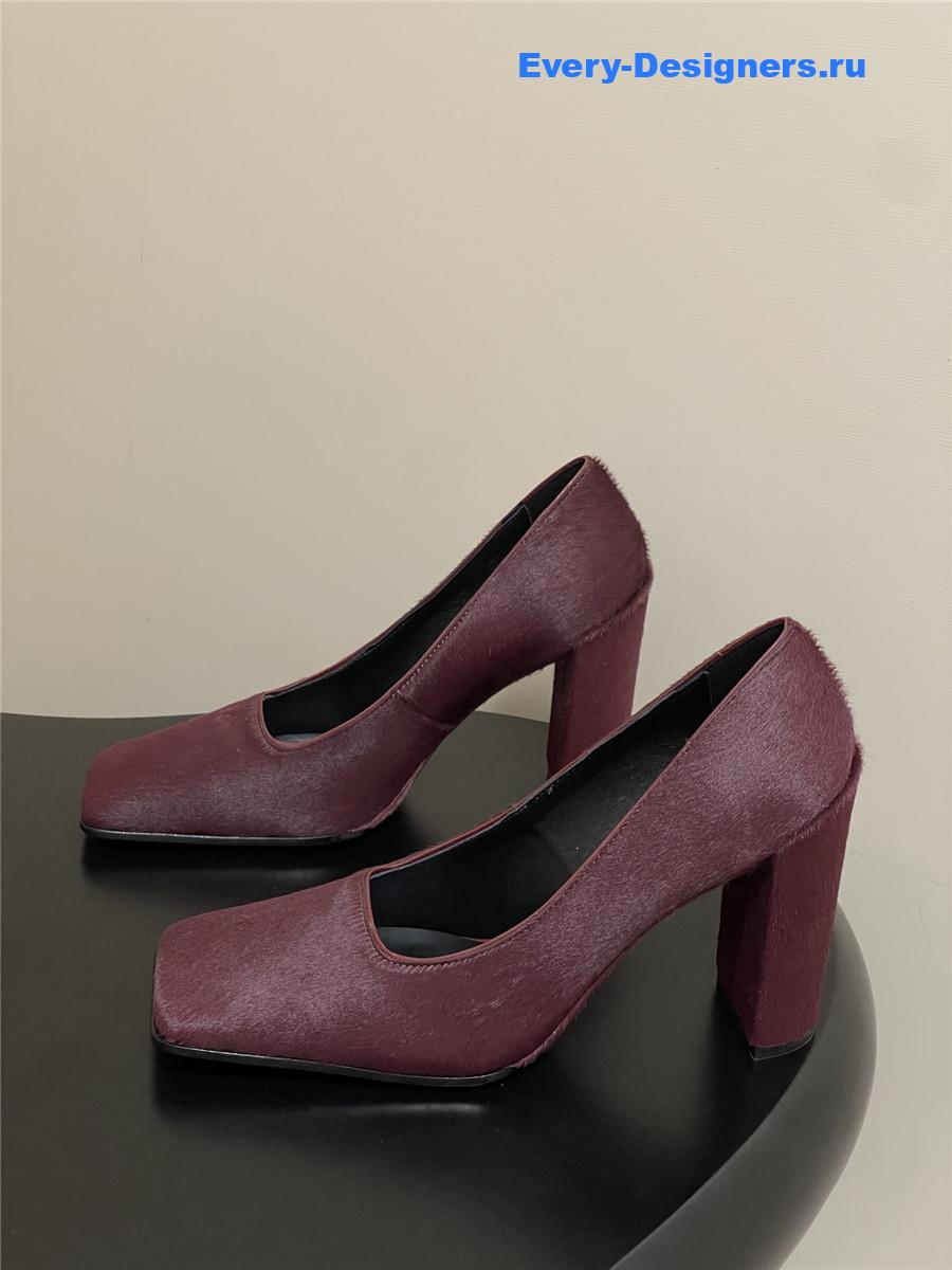 Alaia Burgundy Block Heel Square Toe Pumps