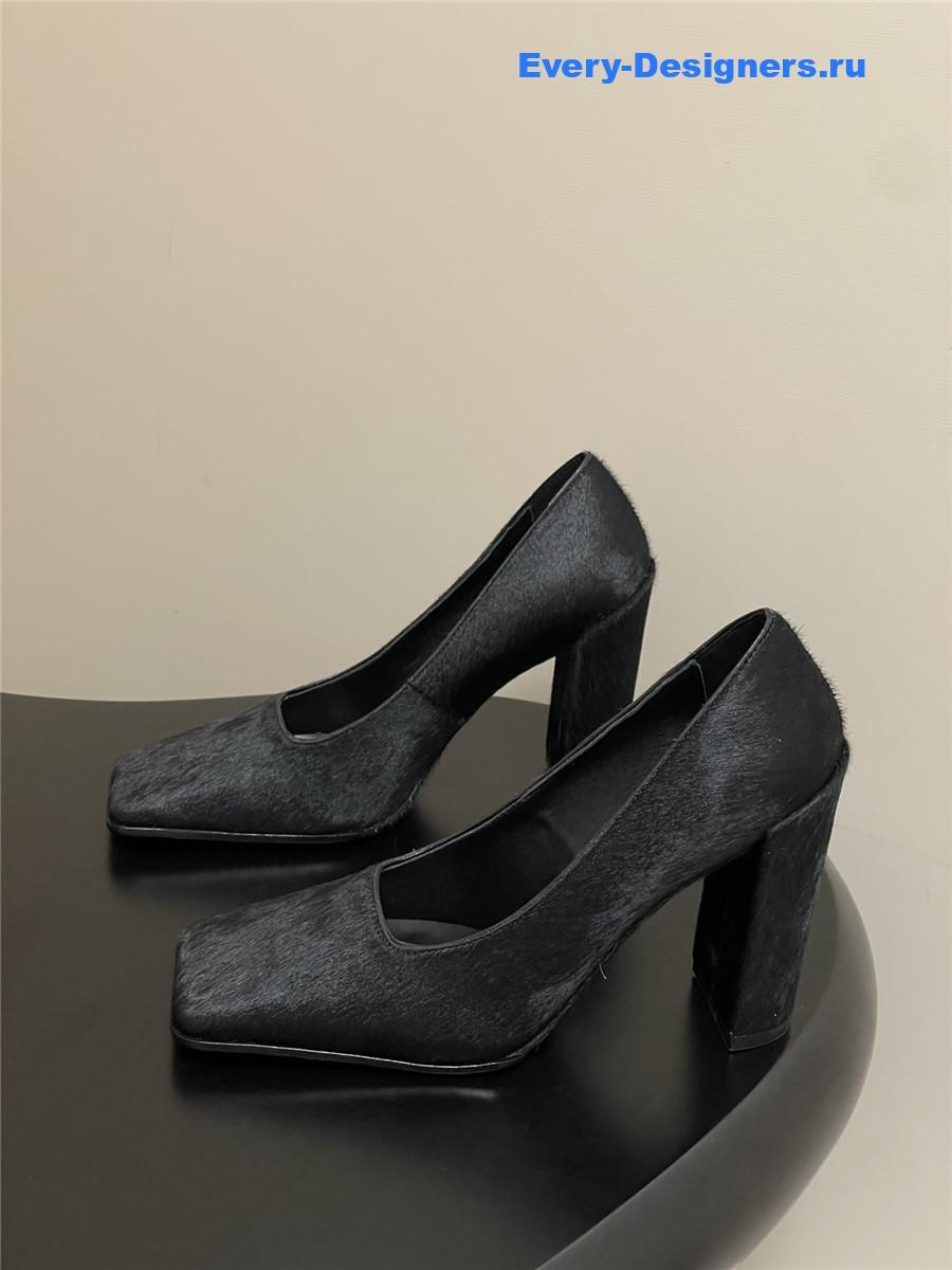 Alaia Black Block Heel Square Toe Pumps