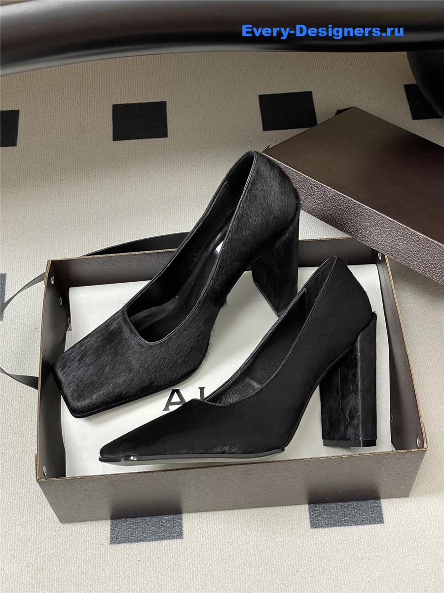 Alaia Black Block Heel Square Toe Pumps