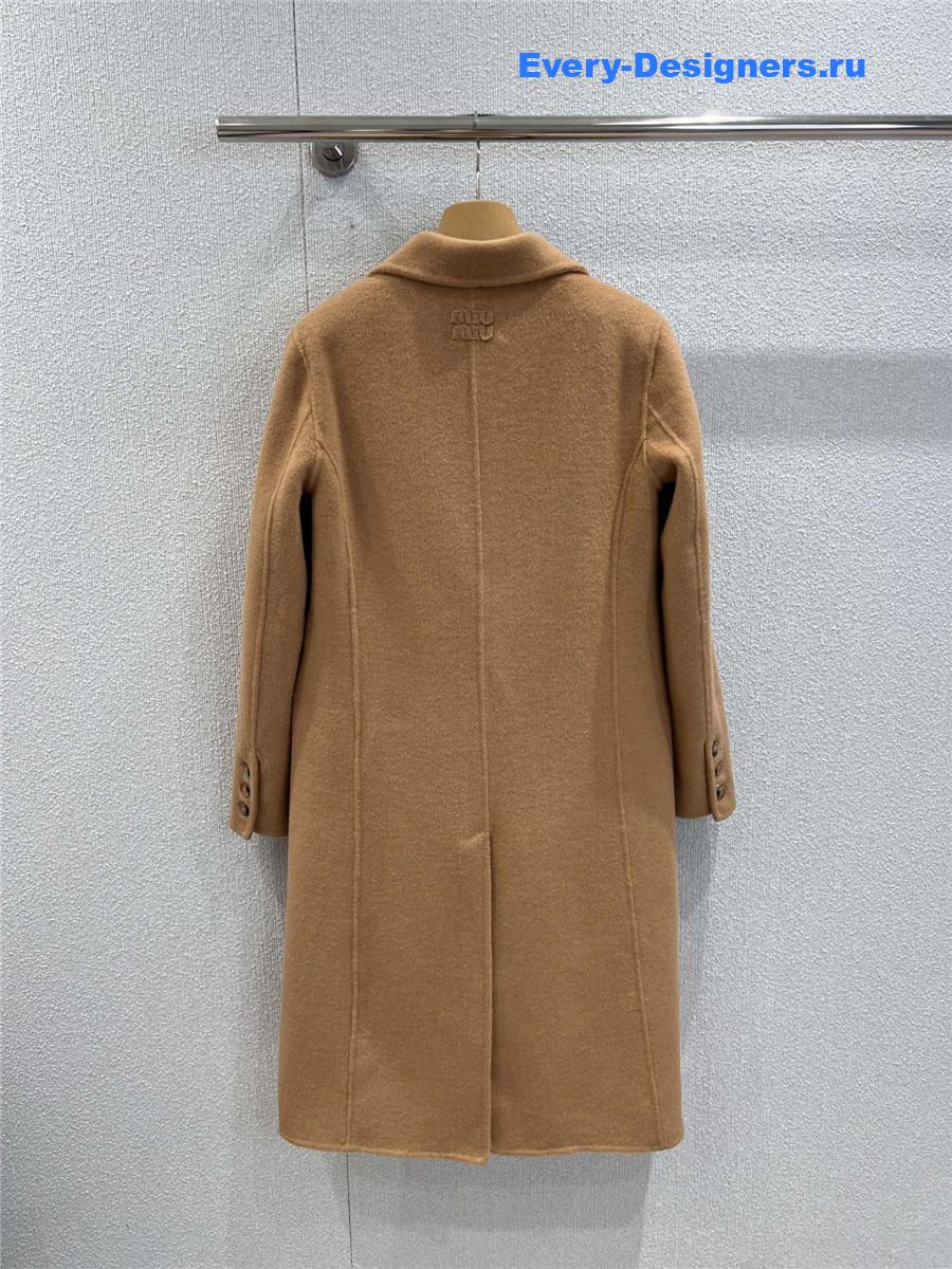 Miu Miu Camel Wool Lapel Straight Coat
