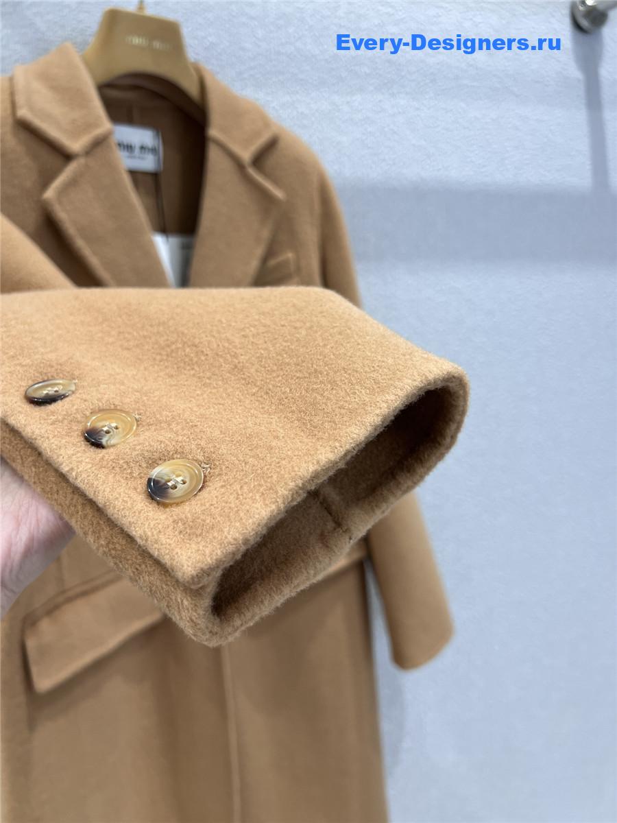 Miu Miu Camel Wool Lapel Straight Coat